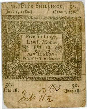 image for: FR. CT-229 June 1, 1780 5s Connecticut Colonial Note PMG Fine 15 (Cut Cancelled, Tears)