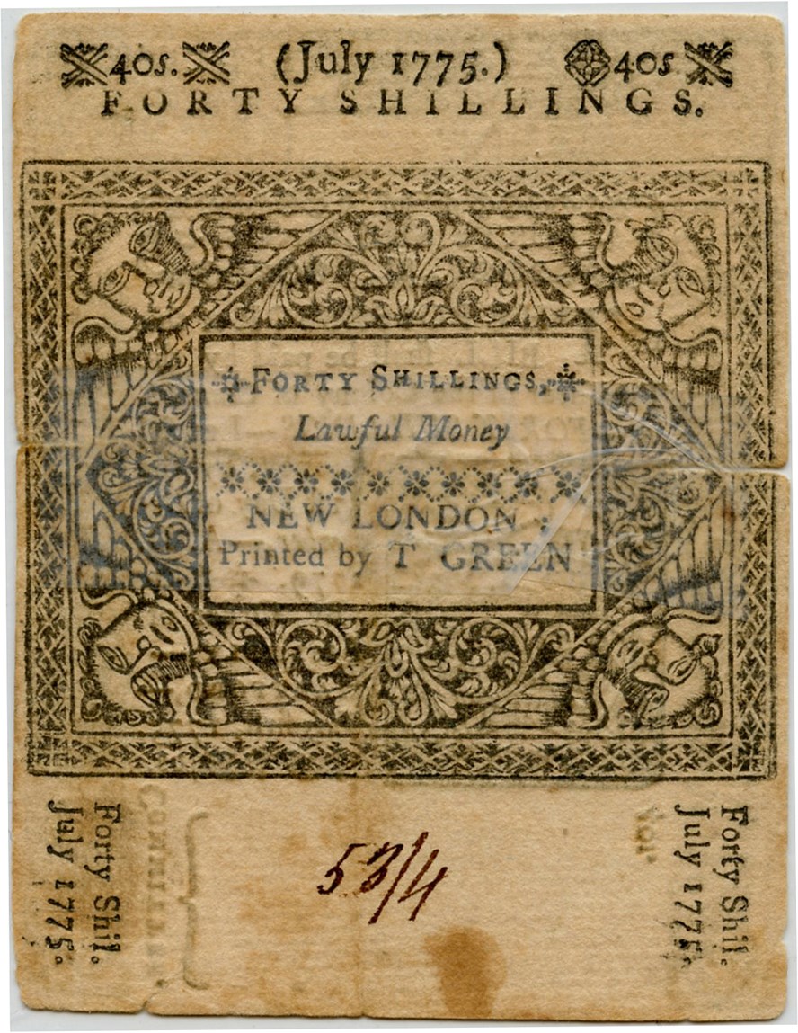 image for: FR. CT-193 July 1, 1775 40 Shillings Connecticut Colonial Note PMG Very Fine 35 (Tape Repair)
