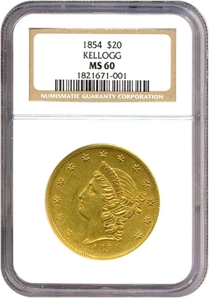 image for: Kellogg $20 1854 NGC MS60