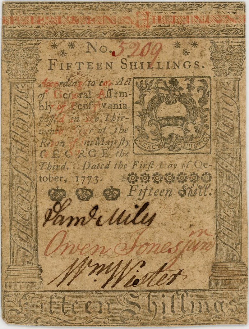 image for: FR. PA-168 October 1, 1773 15s Pennsylvania Colonial Note PMG About Unc 50