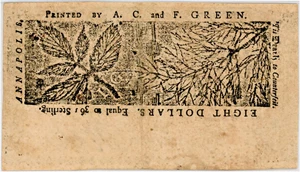image for: FR. MD-70 April 10, 1774 $8 Maryland Colonial Note PMG About Unc 55 (Pinholes)