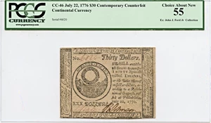 image for: FR. CC-46 July 22, 1776 $30 Continental Currency PCGS About New 55 ex: John J. Ford Jr. Collection