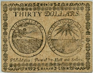 image for: FR. CC-10 May 10, 1775 $30 Continental Currency PMG Choice Extremely Fine 40