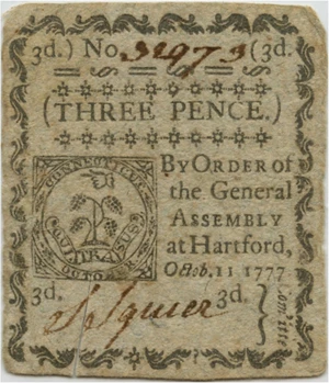 image for: FR. CT-215 October 11, 1777 3d Connecticut Colonial Note PMG Very Fine 30 (Slash Cancelled)