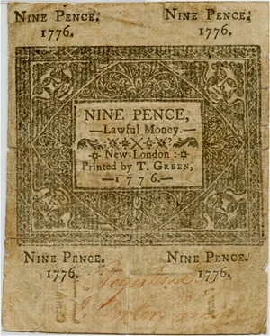 image for: FR. CT-206 June 19, 1776 9d Connecticut Colonial Note PMG Fine 15 (Slash Cancelled, Tears)