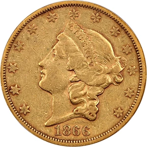 image for: 1866-S $20 PCGS XF45 (Motto)