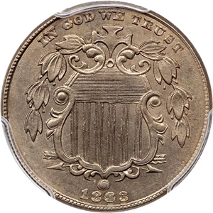 image for: 1883/2 Shield 5c PCGS/CAC AU58