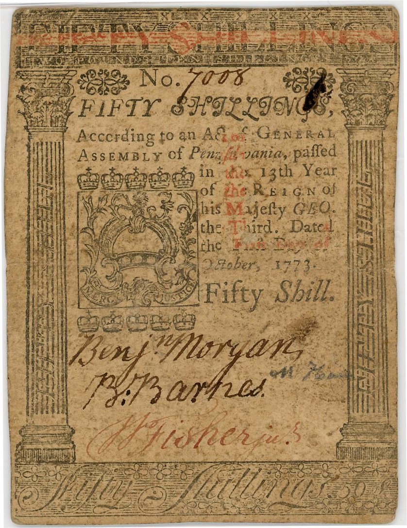 image for: FR. PA-170 October 1, 1773 50s Pennsylvania Colonial Note PMG Very Fine 30