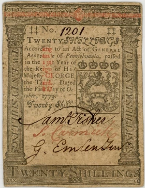 image for: FR. PA-169 October 1, 1773 20s Pennsylvania Colonial Note PMG About Unc 53
