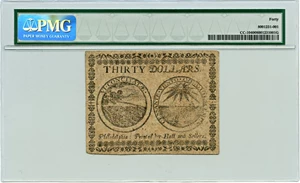 image for: FR. CC-10 May 10, 1775 $30 Continental Currency PMG Choice Extremely Fine 40