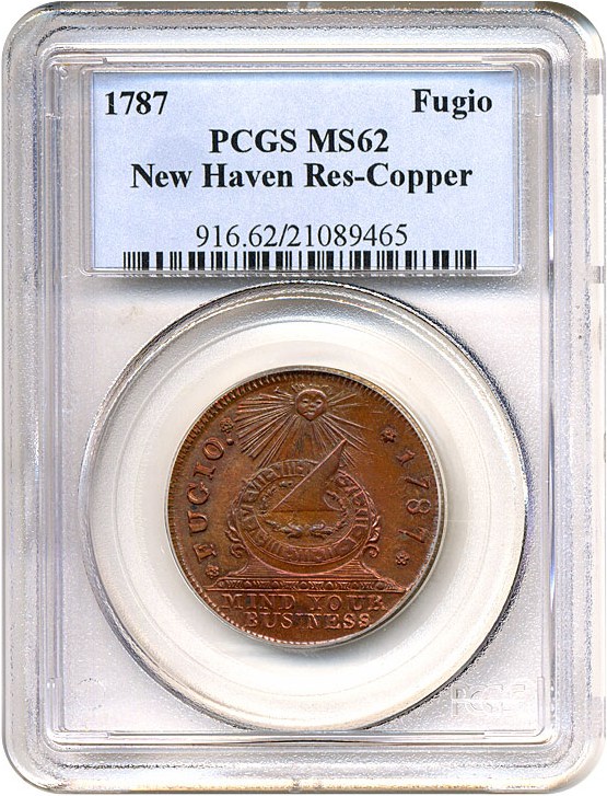 image for: 1787 Fugio New Haven Res-Copper PCGS MS62 BN
