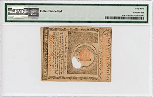 image for: FR. MA-278 May 5, 1780 $1 Massachusetts Colonial Note PMG About Unc 55 (Hole Cancelled)