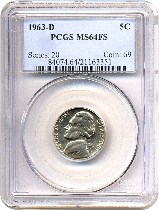 image for: 1963-D 5c  PCGS MS64 FS