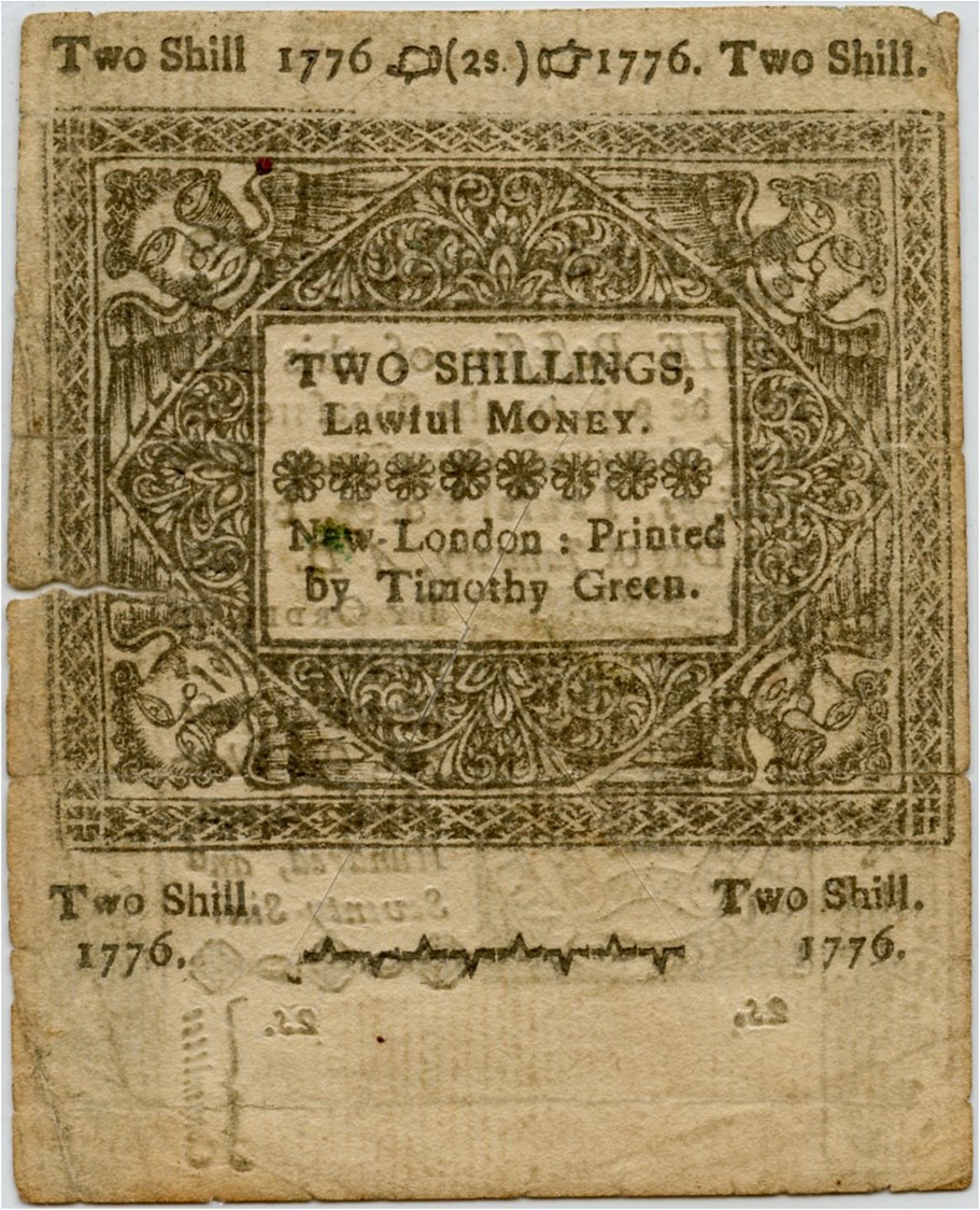 image for: FR. CT-196 June 7, 1776 2s Connecticut Colonial Note PMG Very Fine 30 (Cut Cancelled, Tears)