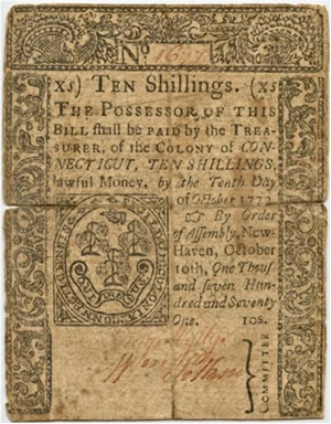 image for: FR. CT-166 October 10, 1771 10s Connecticut Colonial Note PMG Very Fine 20 (Repaired, Split)