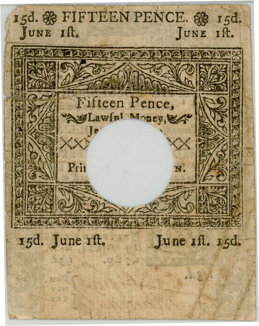 image for: FR. CT-227 June 1, 1780 1 Shilling, 3Pence Connecticut Colonial Note PMG Very Fine 20 (Hole Cancelled, Large Split)