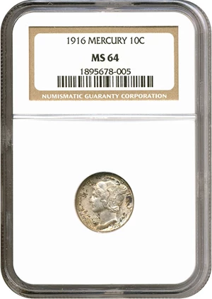 image for: 1916 10c Mercury NGC MS64