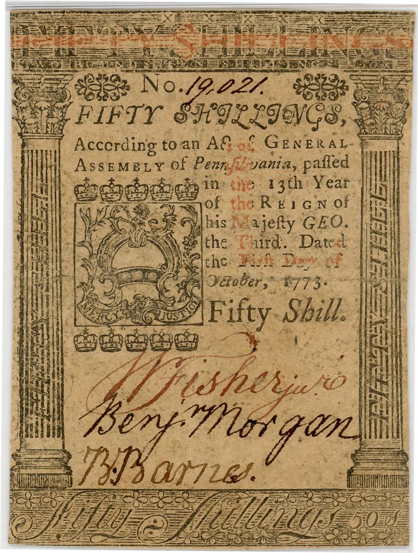 image for: FR. PA-170 October 1, 1773 50s Pennsylvania Colonial Note PMG Extremely Fine 45
