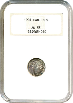 image for: Canada: 1901 5C NGC AU55