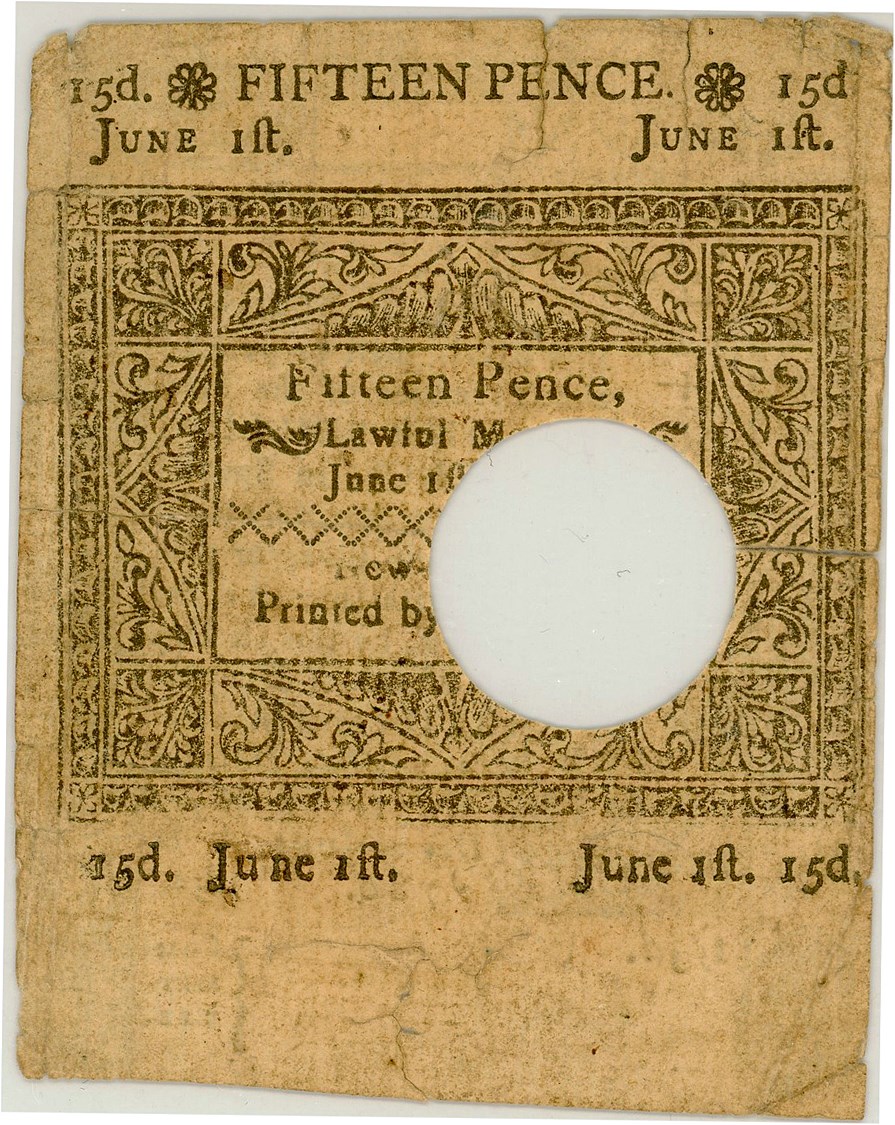 image for: FR. CT227 June 1, 1780 1s/3d Connecticut Colonial Note PMG Very Fine 20 (Hole Cancelled, Tears)