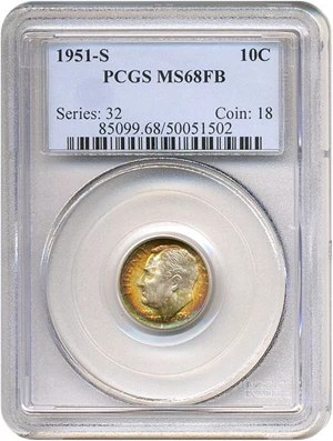 image for: 1951-S 10c PCGS MS68 FB *Color*