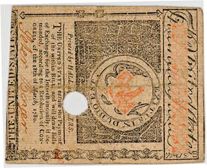 image for: FR. MA-280 May 5, 1780 $3 Massachusetts Colonial Note PMG Extremely Fine 45 (Hole Cancelled)