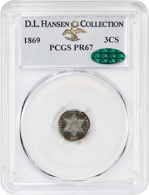 image for: 1869 3cS PCGS/CAC Proof 67 ex: D.L. Hansen Collection