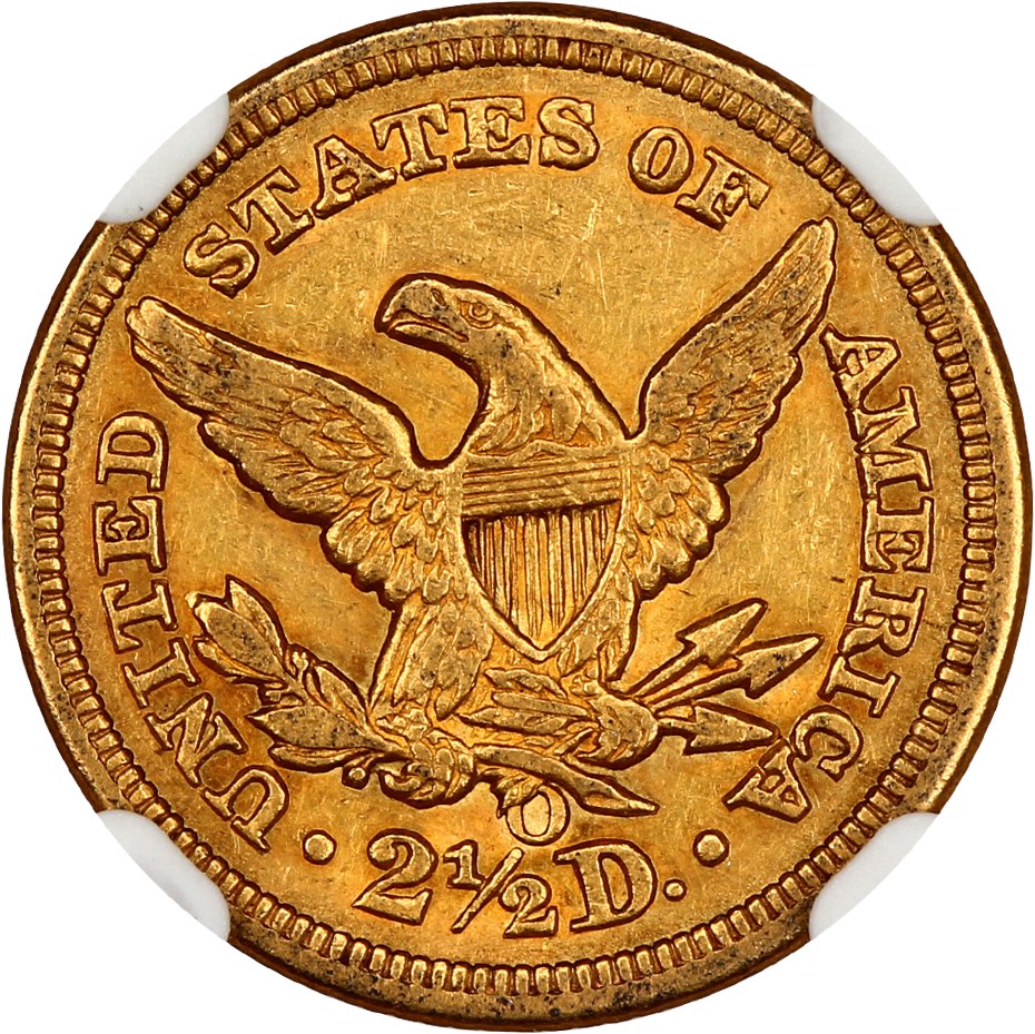 image for: 1856-O $2 1/2 NGC/CAC AU53