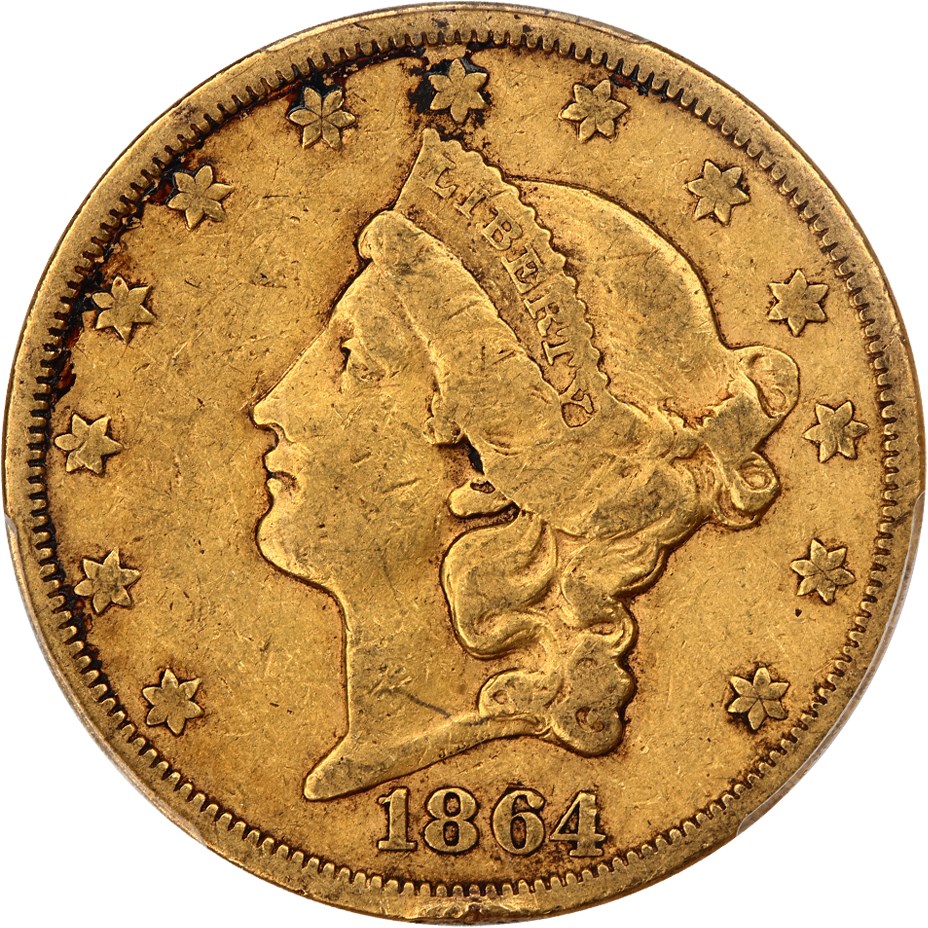 image for: 1864-S $20 PCGS VF25