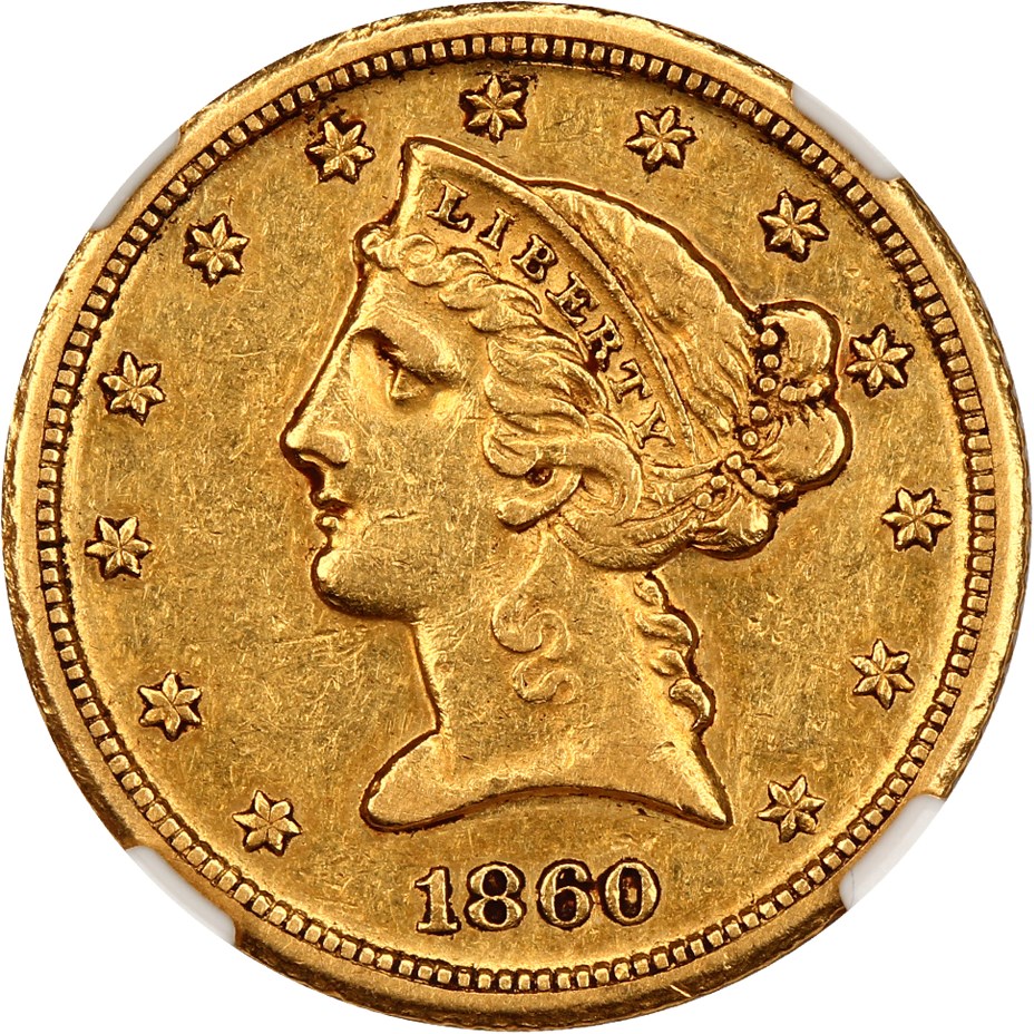 image for: 1860-D $5 NGC AU53 (Medium D)