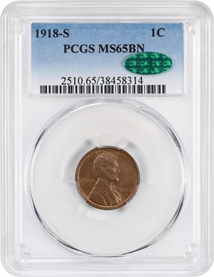 image for: 1918-S 1c PCGS/CAC MS65 BN