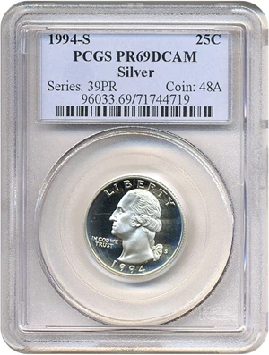 image for: 1994-S 25c Silver PCGS Proof 69 DCameo