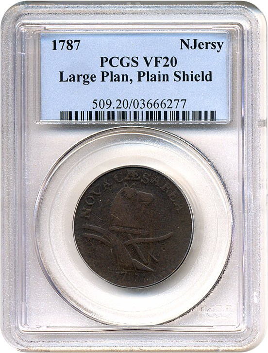 image for: 1787 New Jersey Lg Plan, Plain Shld PCGS VF20
