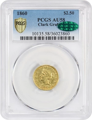 image for: 1860 Clark Gruber $2.5 PCGS/CAC AU58