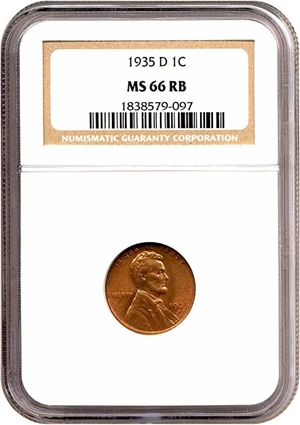 image for: 1935-D 1c NGC MS66 RB