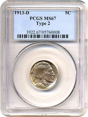 image for: 1913-D 5c Type 2 PCGS MS67