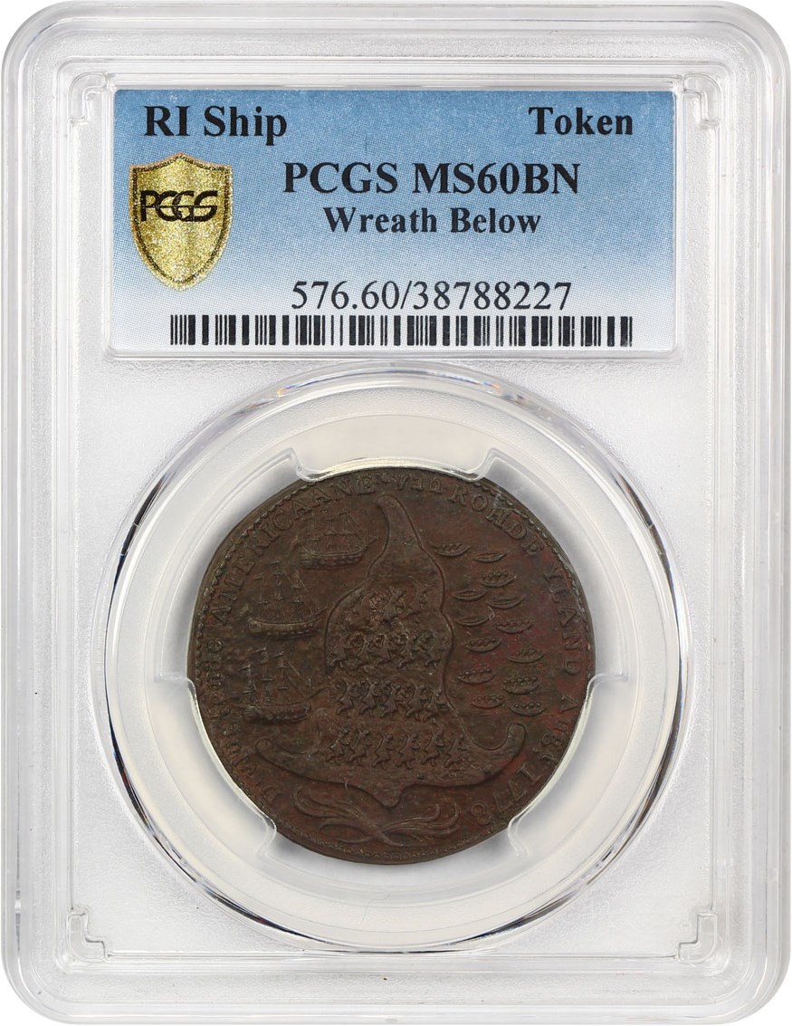 image for: Rhode Island Ship Token PCGS MS60 BN (Wreath Below)