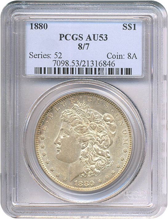 image for: 1880 $1 8/7  PCGS AU53 