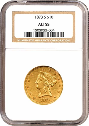 image for: 1873-S $10 NGC AU55