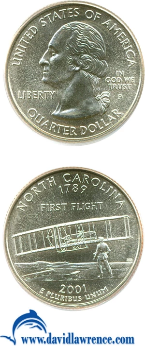 image for: 2001-P 25c North Carolina PCGS MS67