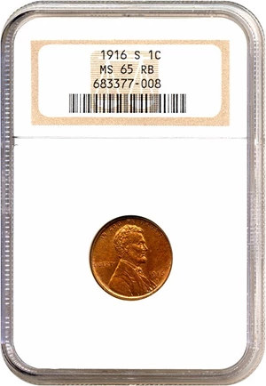 image for: 1916-S 1c NGC MS65 RB