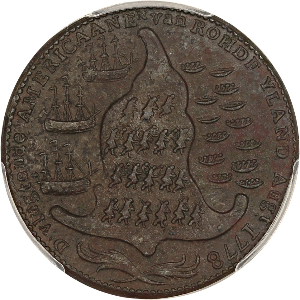 image for: Rhode Island Ship Token PCGS MS60 BN (Wreath Below)