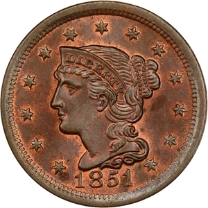 image for: 1851 1c PCGS/CAC MS65 RB