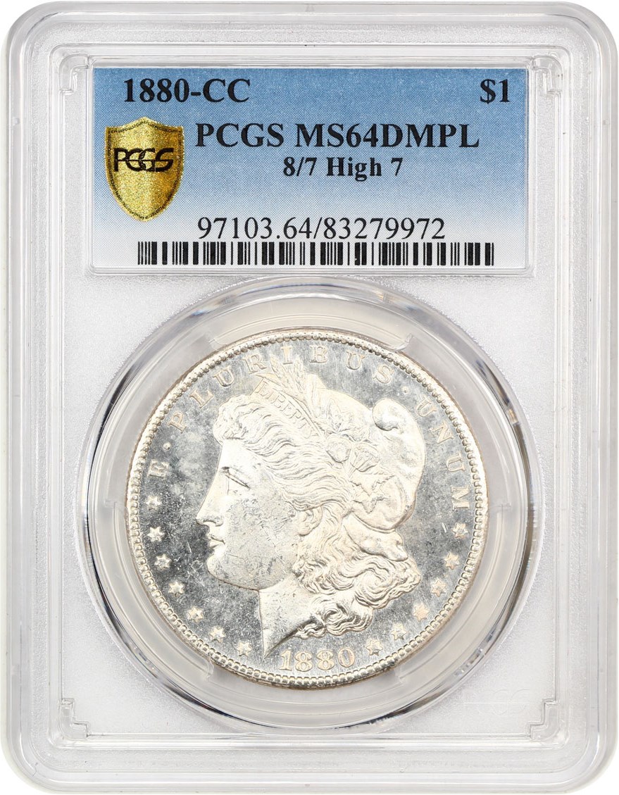 image for: 1880-CC $1 PCGS MS64 DMPL (8/High 7)