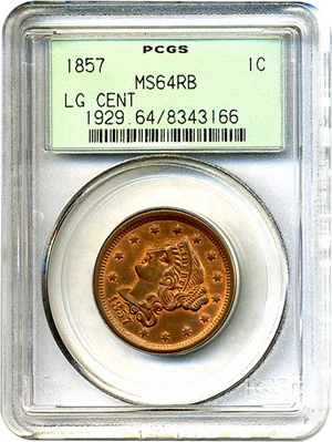 image for: 1857 1c Large Date PCGS MS64 RB