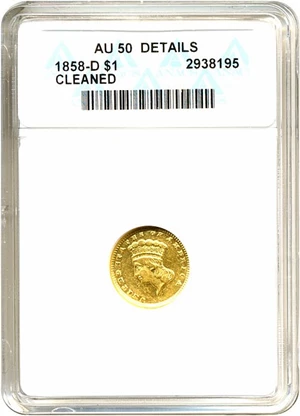 image for: 1858-D G$1 ANACS AU50 Details (Cleaned)