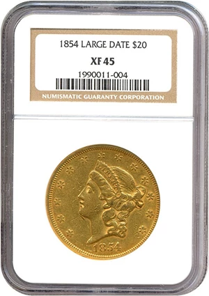 image for: 1854 $20 Large Date NGC XF45
