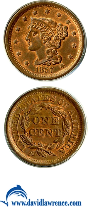 image for: 1857 1c Large Date PCGS MS64 RB