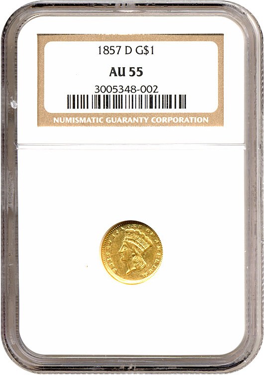 image for: 1857-D G$1  NGC AU55