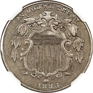 image for: 1883/2 Shield 5c NGC XF45